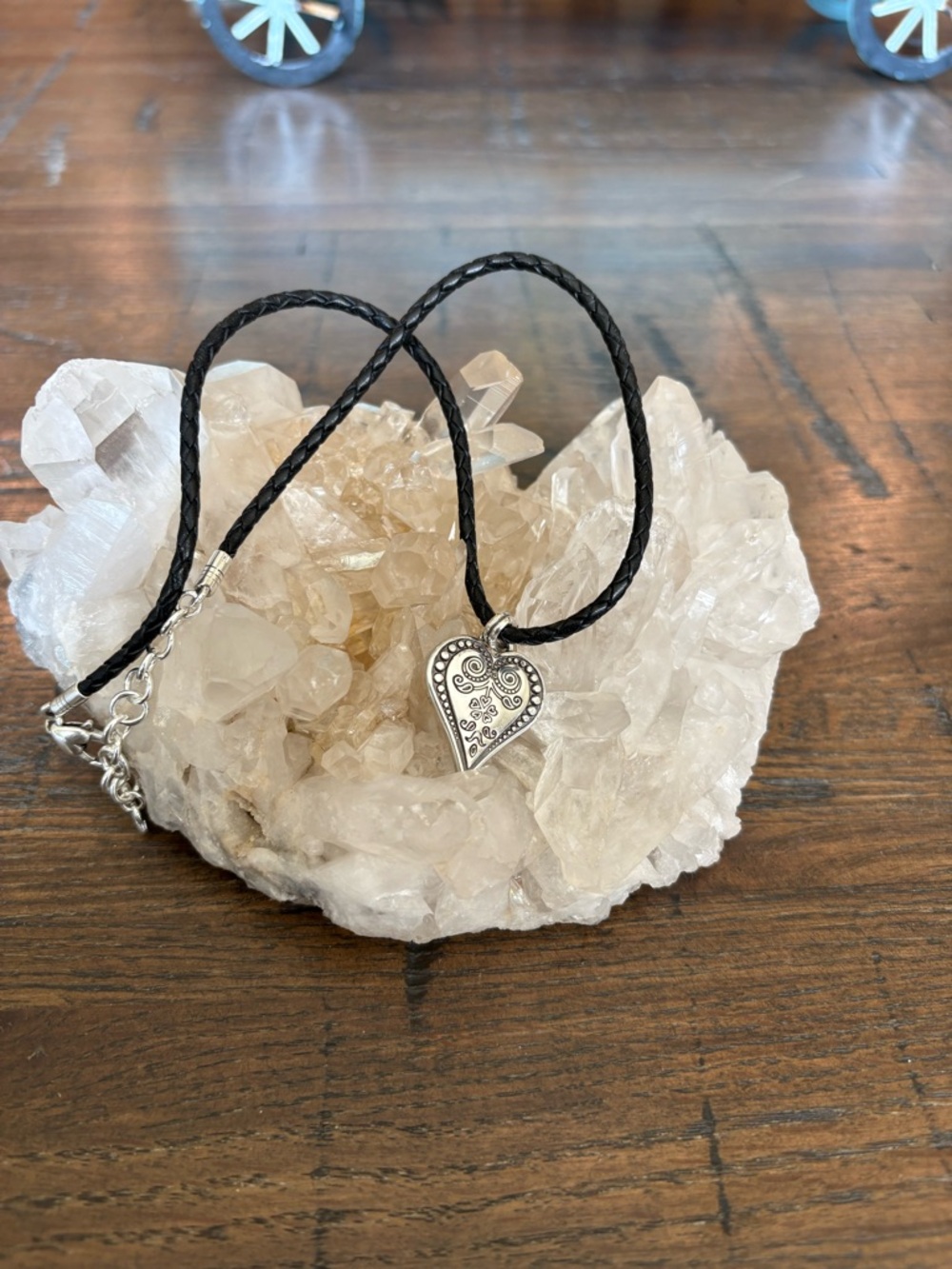 Brighton vintage Silver Heart Pendant on Black Braided Cord Necklace